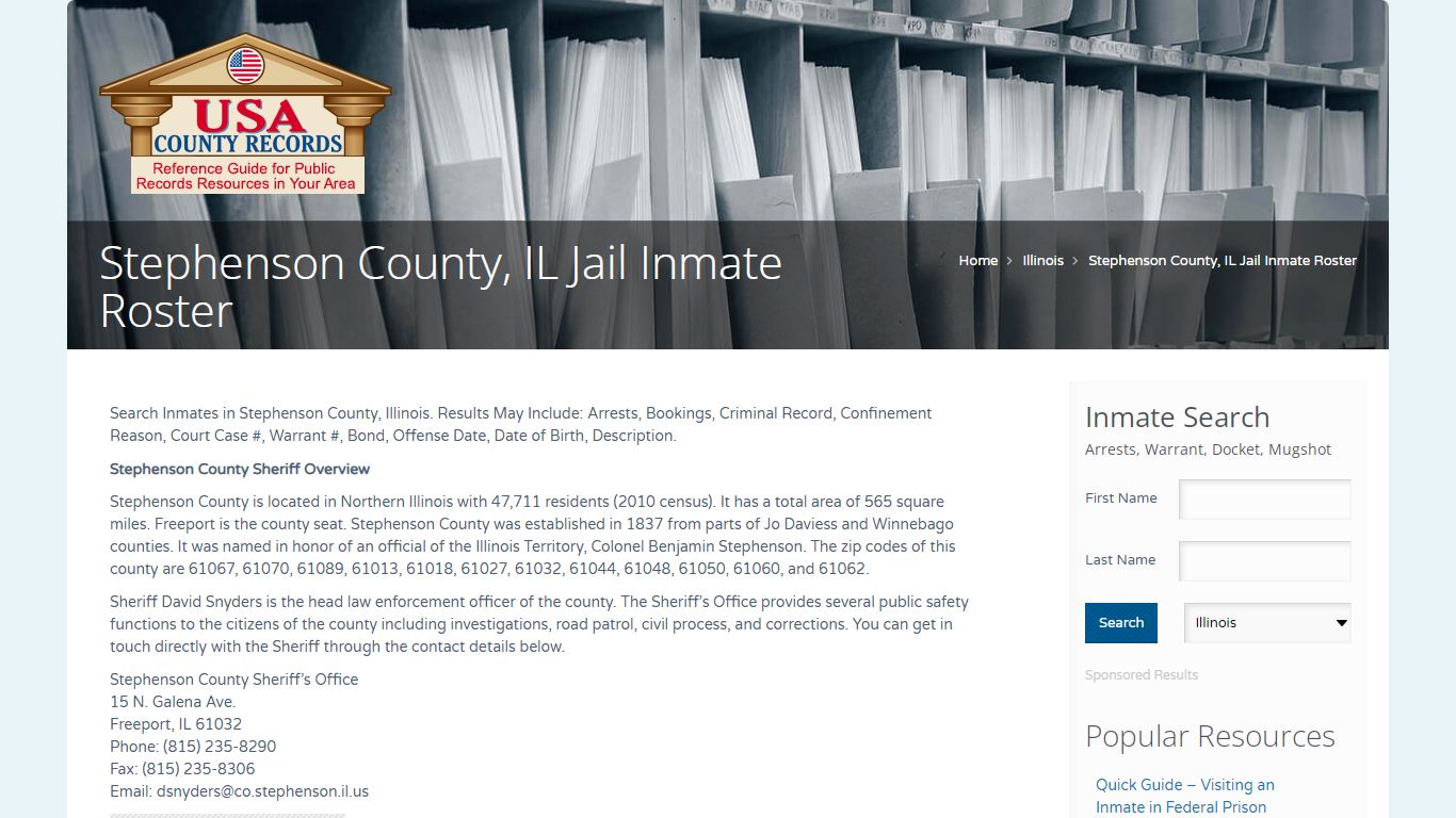 Stephenson County, IL Jail Inmate Roster | Name Search